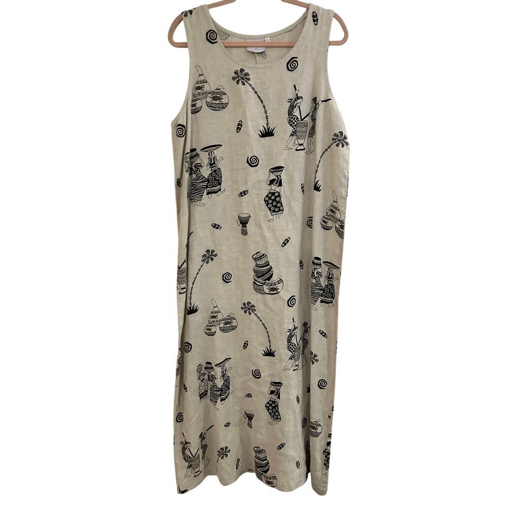 HOT COTTON by Marc Ware Linen Sleeveless Graphic Artsy Tribal - Sz Large
